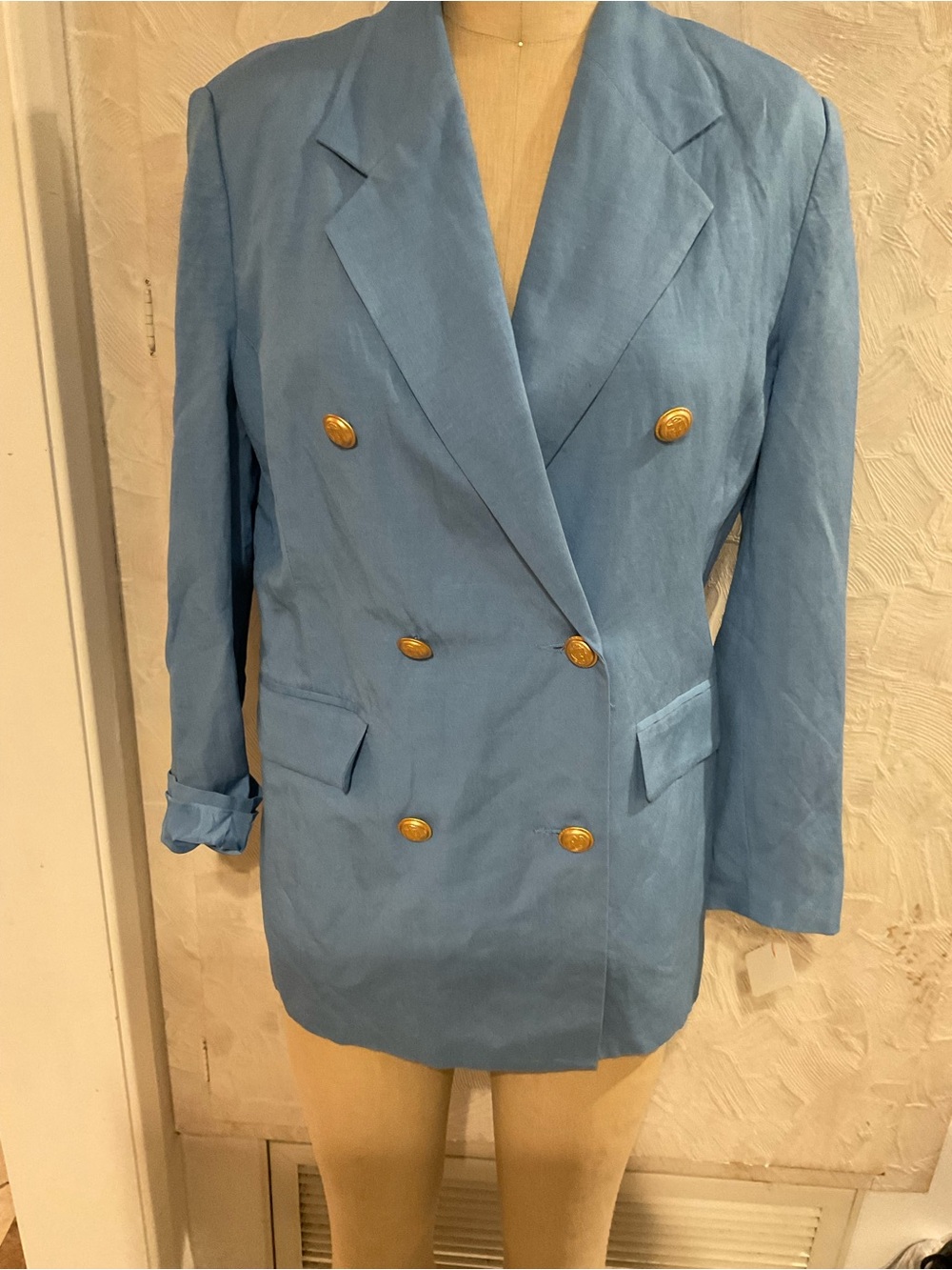Women's Double-Breasted Sky Blue Blazer with Gold Buttons